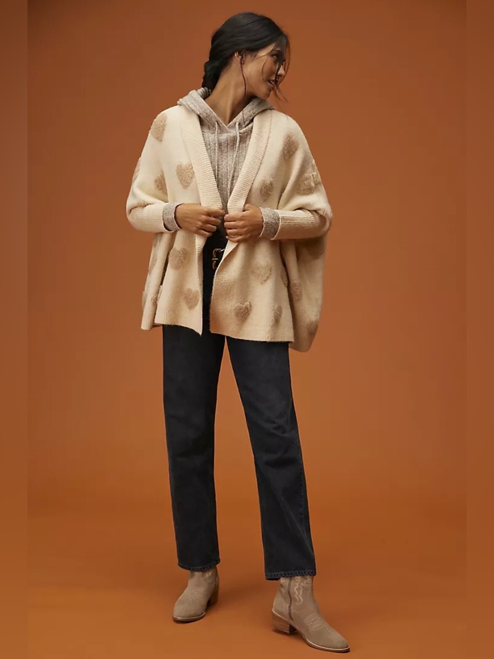 Anthropologie Boucle Heart Knit Kimono Cardigan Sweater (One Size)